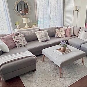 Elegant Bouclair Gray+white Grommet top light filtering curtain panels 52”W 96”L